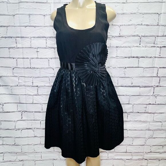 Anthropologie Womens Black Waist Bow Polka Dot Skirt Fit & Flare Dress Size  6